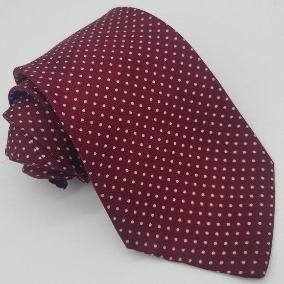 Givenchy Gentleman Paris Tie Wine with Tan Tiny Polka Dots - Picture 1 of 9